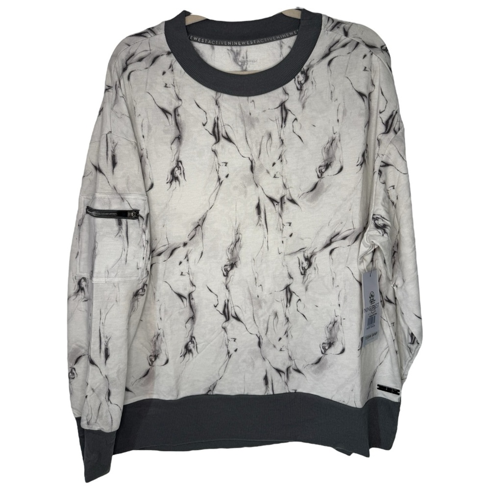 NINE WEST Active Marble White Sweatshirt Crew Neck Pullover Size 1X NEW $64 msrp
